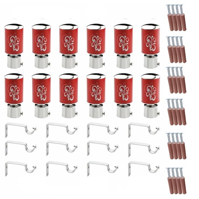 Red Floral Print Aluminium Curtain Bracket with Support