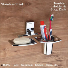 Square Shape Stainless Steel Toothbrush Holder with Soap Dish - by GLOXY®
