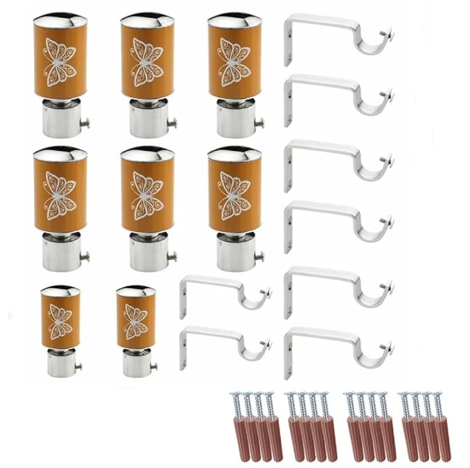 Butterfly Print Aluminium Curtain Bracket with Support - Mustard