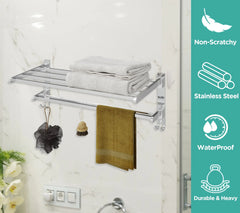 Rectangular Shape Stainless Steel Folding Large Towel Rack 24 Inch Silver -by GLOXY®