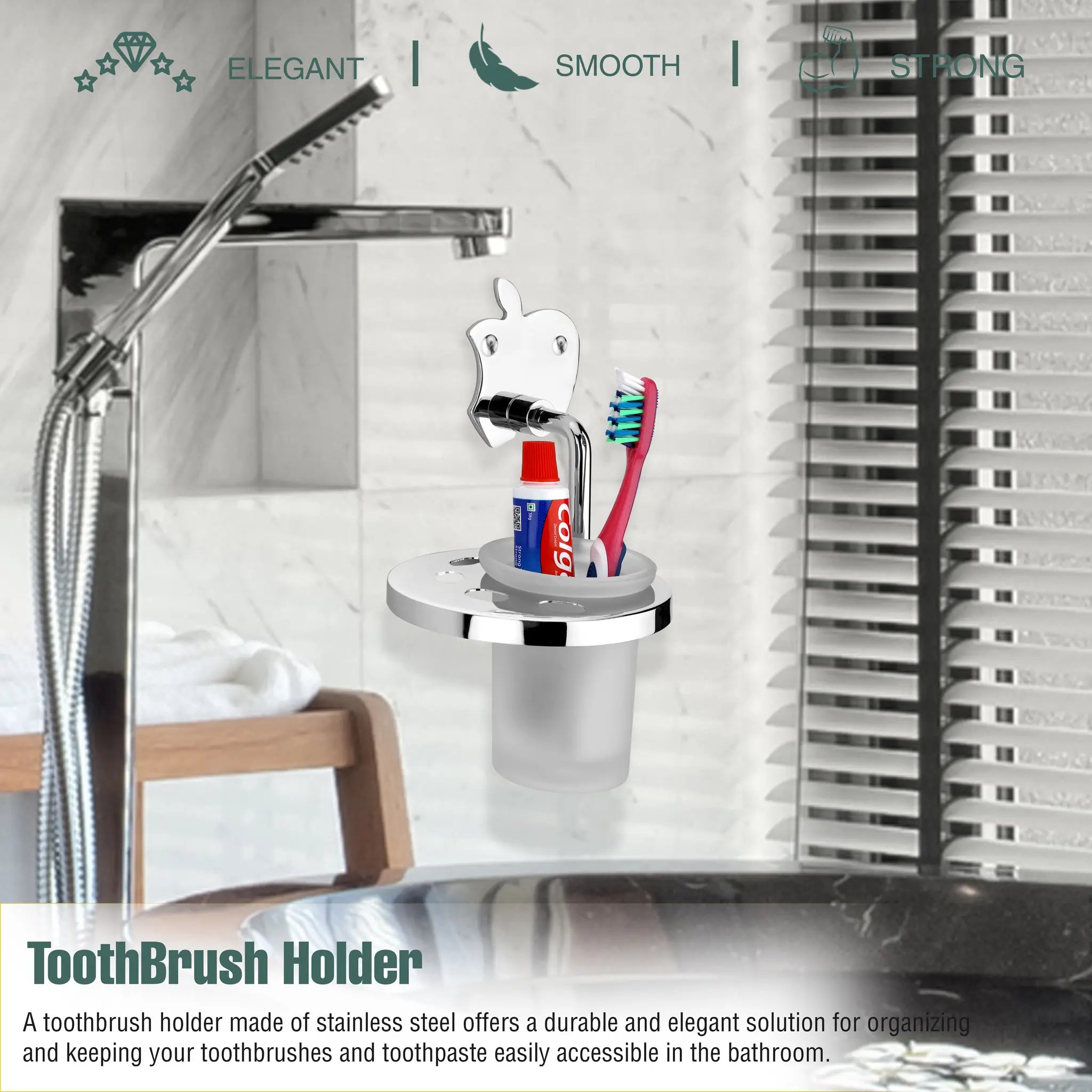 Apple Design Silver Stainless Steel Toothbrush Holder - Gloxy