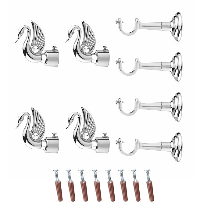 Swan Bird Shape Aluminium Curtain Bracket with L Support(Silver)-by GLOXY