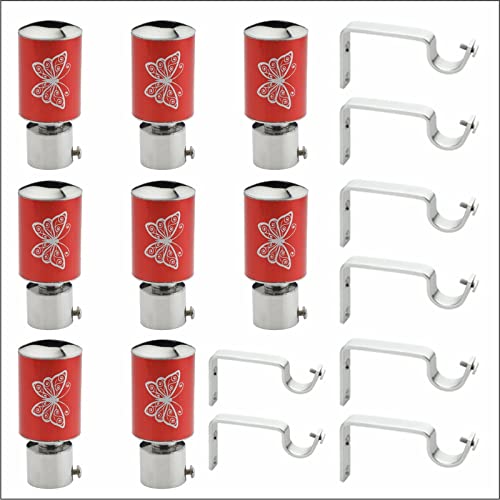 Butterfly Print Aluminium Curtain Bracket with Support(Red)