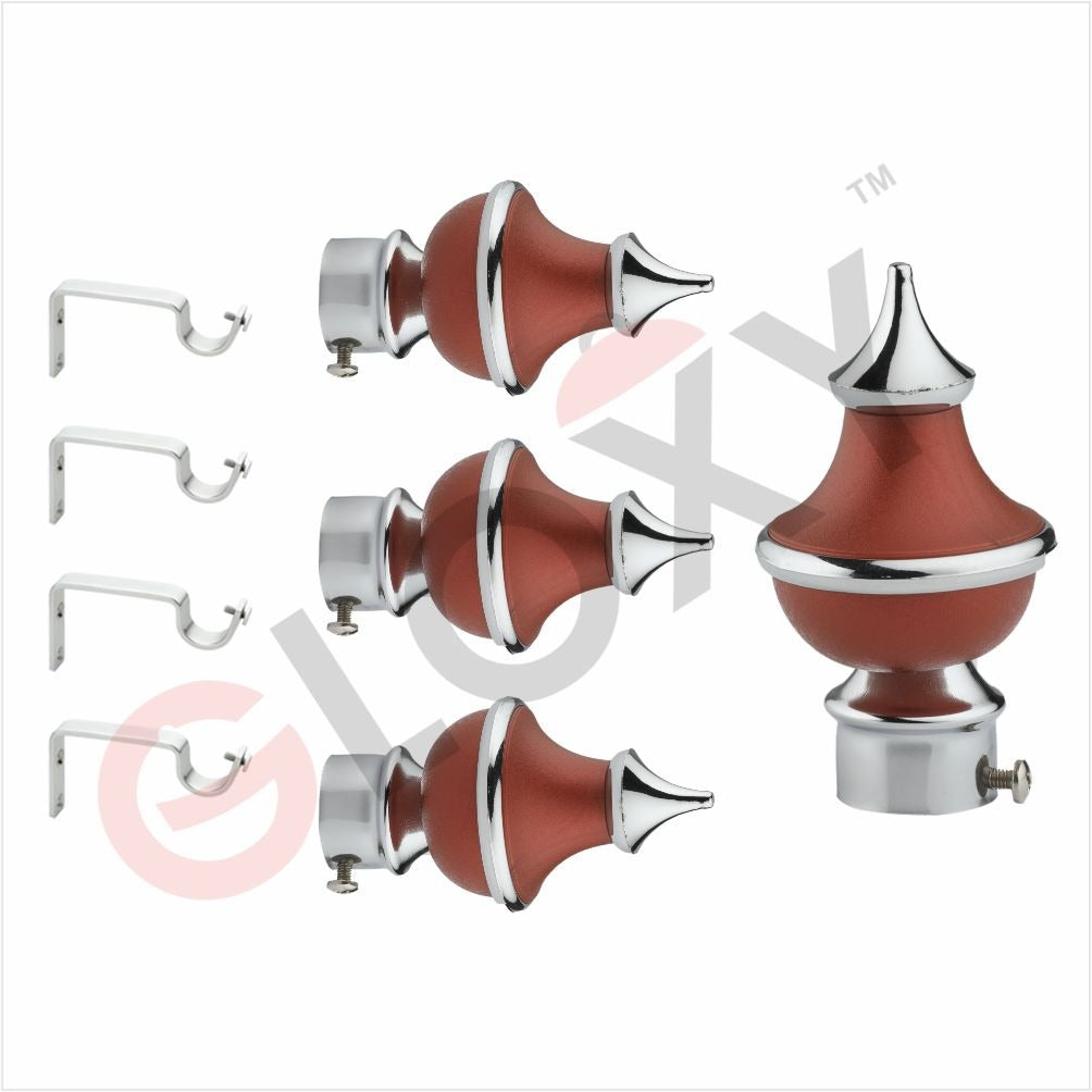 Gloxy Trophy Shape Stainless Steel & ABS Curtain Rod Finials with Support– Maroon 2 Pair