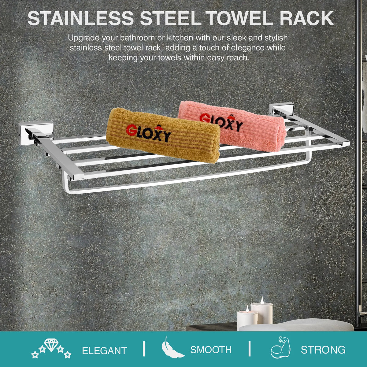 ICON Shape Stainless Steel SS304 Towel Rack (24 inch, Silver)-by GLOXY®