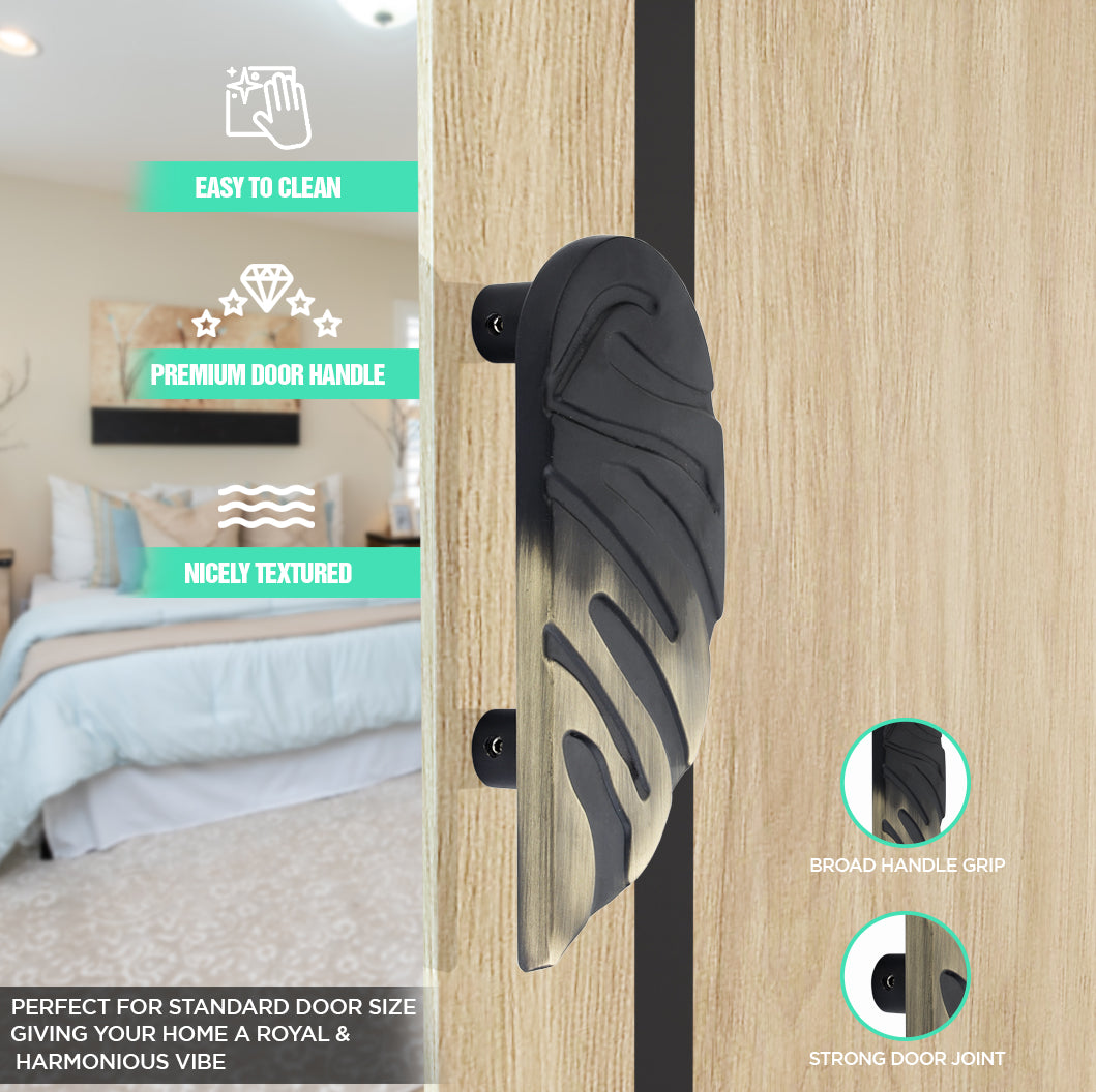 GLOXY Aluminium  Leaf Shape Door Handles for Main Door Handle Decorative Push & Pull Door Handle for All The Doors of Houses, Offices, Hotels -Black Antique