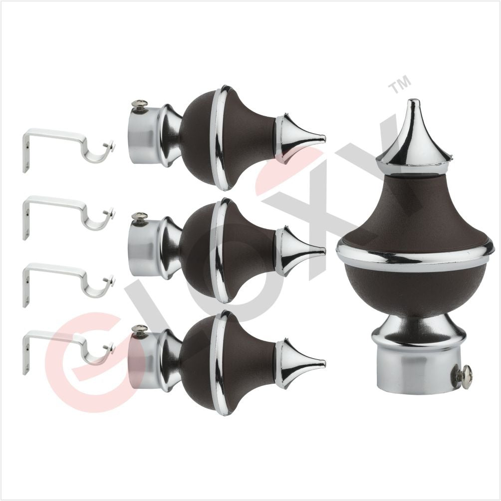 Gloxy Trophy Shape Stainless Steel & ABS Curtain Rod Finials with Support– Brown 2 Pair