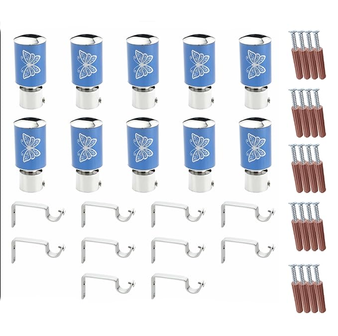 Butterfly Print Aluminium Curtain Bracket with Support (Blue)
