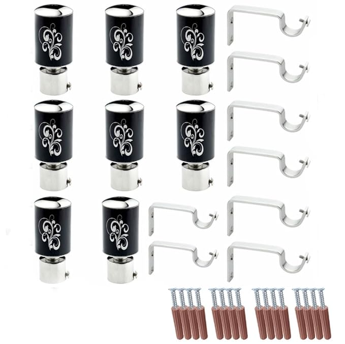 Black Floral Print Aluminium Curtain Bracket with Support
