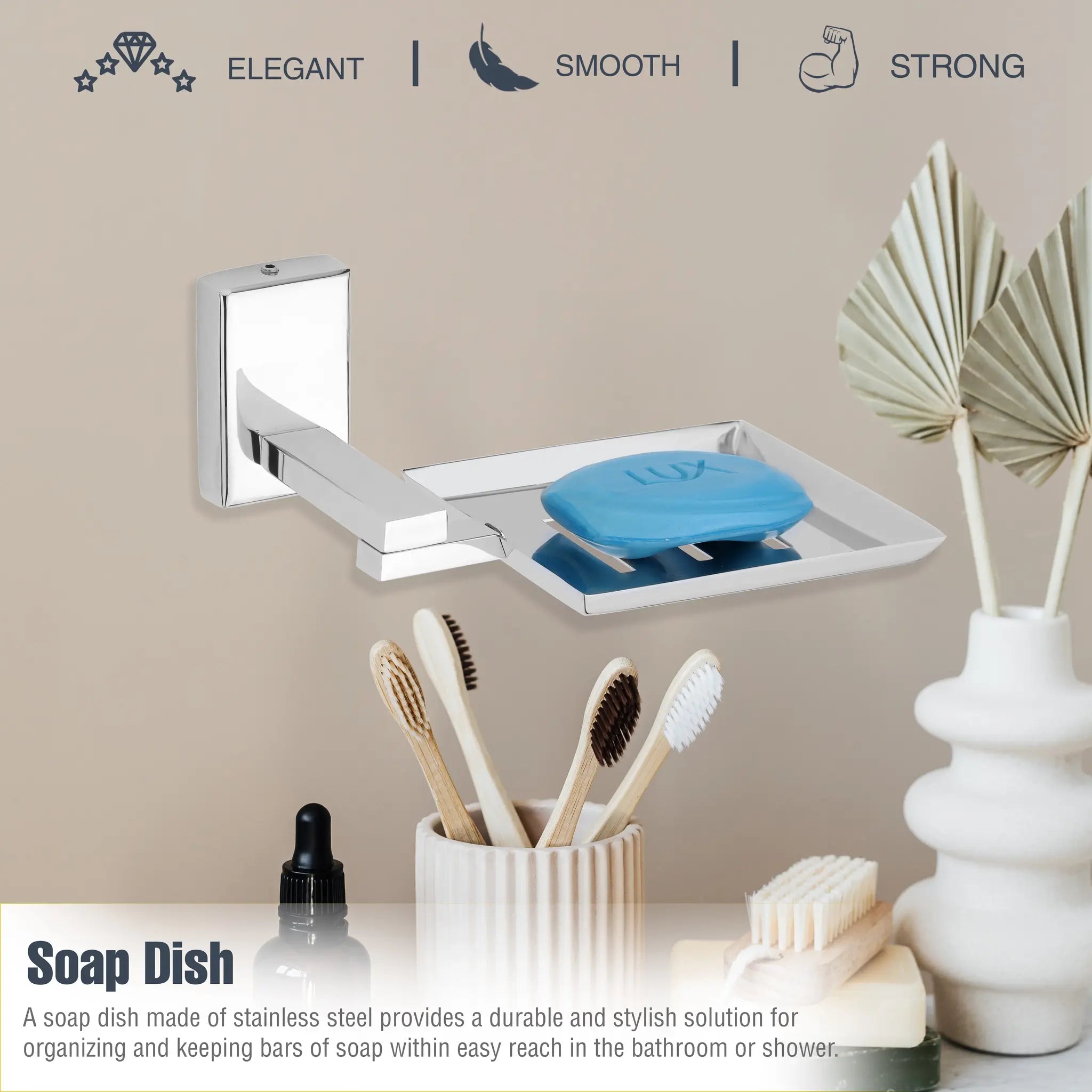 Gloxy Rectangular Shape Stainless 304 Grade Steel Chrome Finish Single Soap Holder