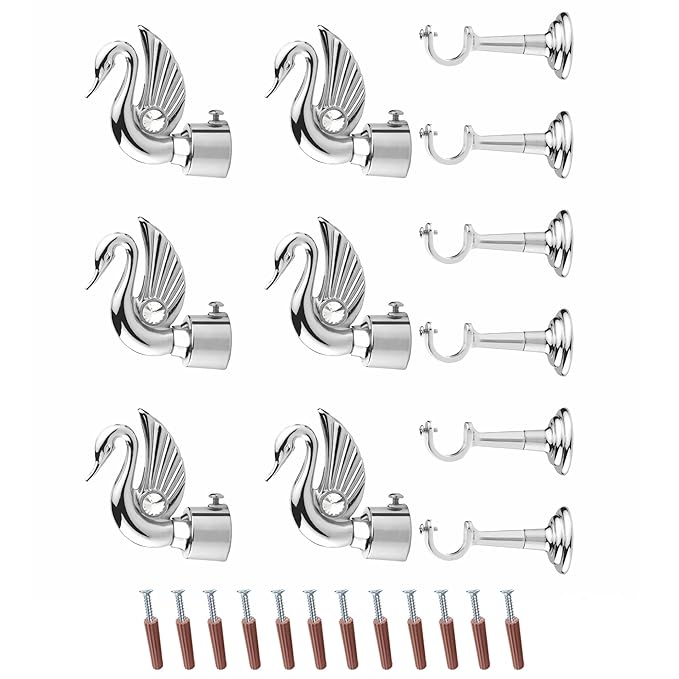 Swan Bird Shape Aluminium Curtain Bracket with L Support(Silver)-by GLOXY
