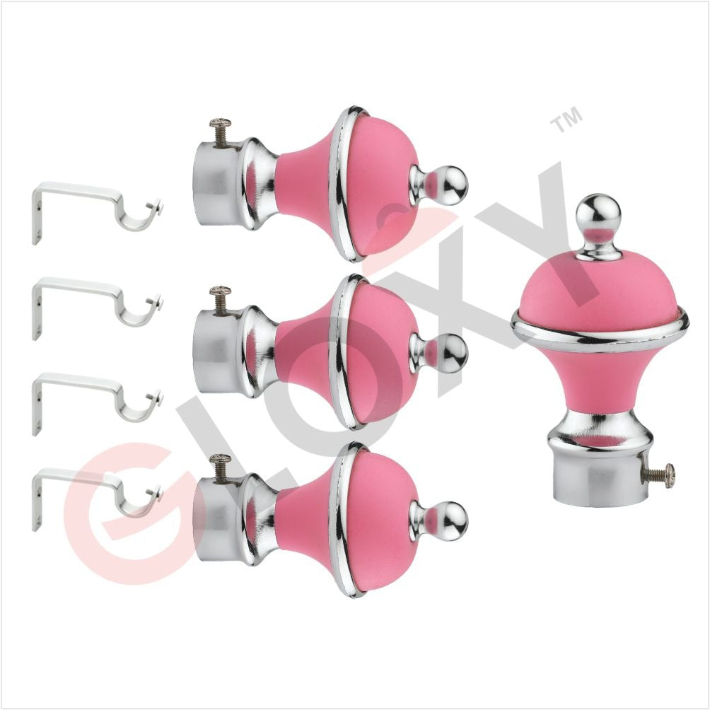 Gloxy Manjira Shape Stainless Steel & ABS Curtain Rod Finials with Support– Pink 2 Pair