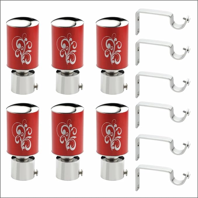 Red Floral Print Aluminium Curtain Bracket with Support