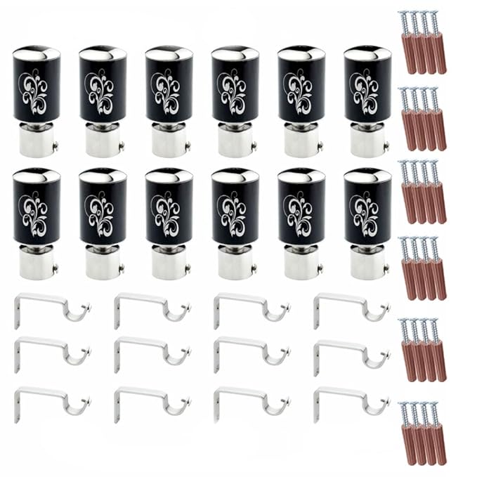 Black Floral Print Aluminium Curtain Bracket with Support