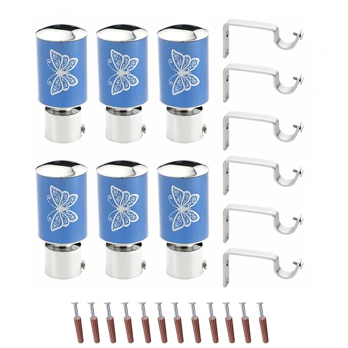 Butterfly Print Aluminium Curtain Bracket with Support (Blue)