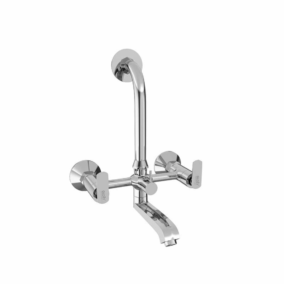 Chrome Finish Wall Mixer L Bend Brass Faucet Tap Cock with Double Handle Hot & Cold Water for Bathroom, Kitchen & Showers (Jet+)-by GLOXY®