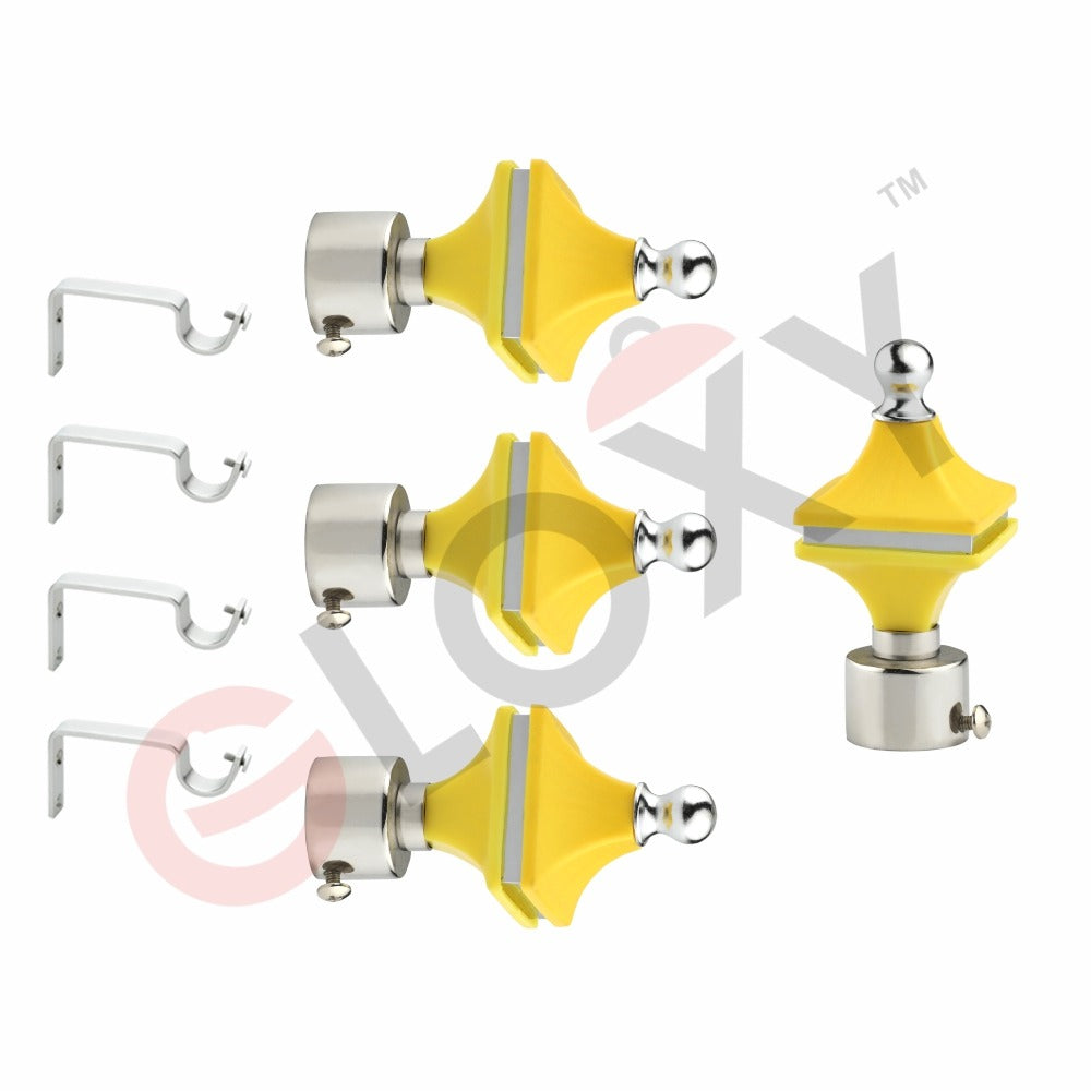 Gloxy Hexa Shape Stainless Steel & ABS Curtain Rod Finials with Support– Yellow 2 Pair