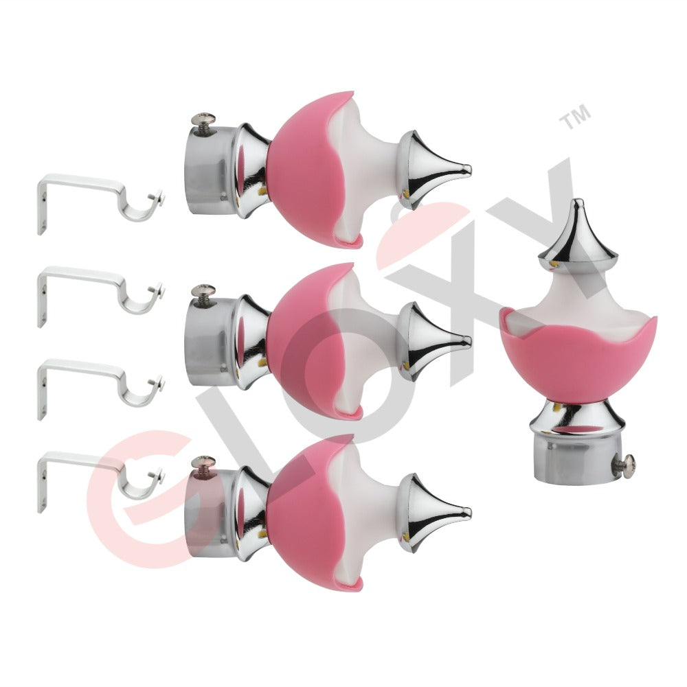 Gloxy Double Colour Stainless Steel & ABS Curtain Rod Finials with Support– Pink 2 Pair