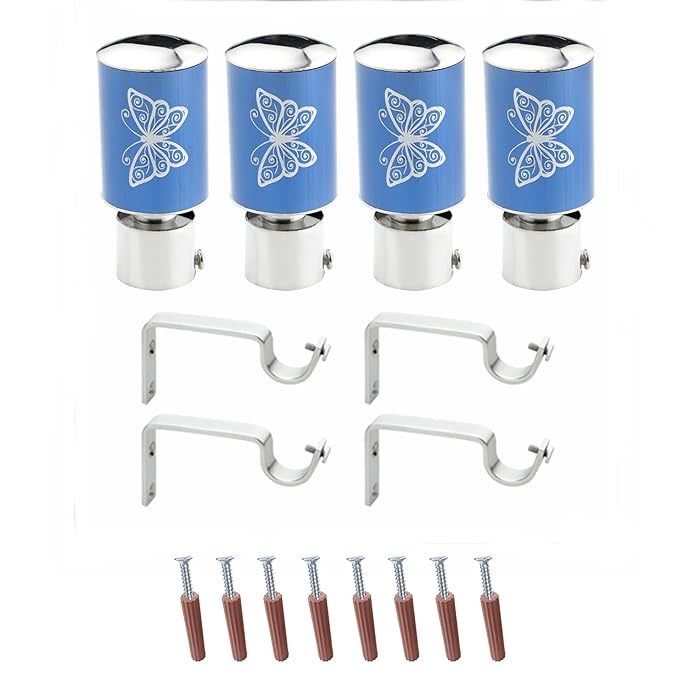 Butterfly Print Aluminium Curtain Bracket with Support (Blue)