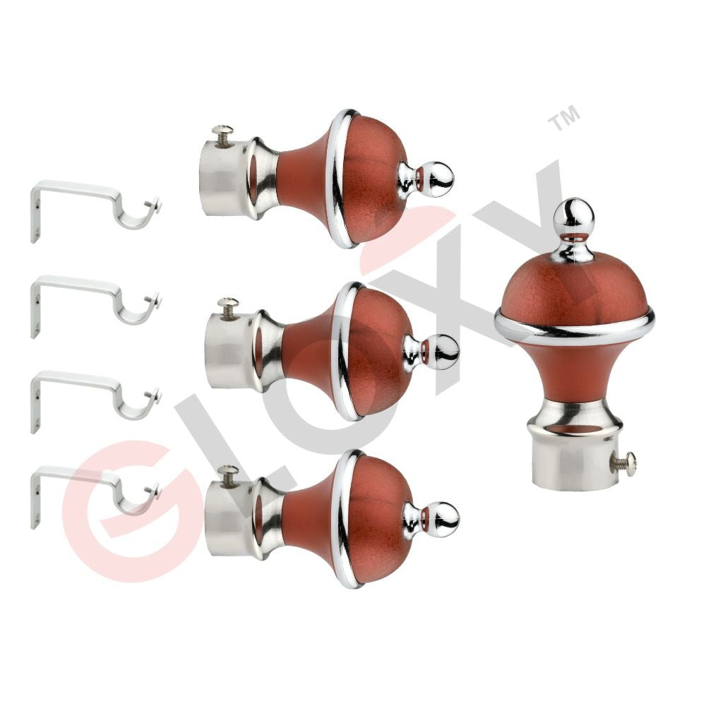 Gloxy Manjira Shape Stainless Steel & ABS Curtain Rod Finials with Support– Maroon 2 Pair
