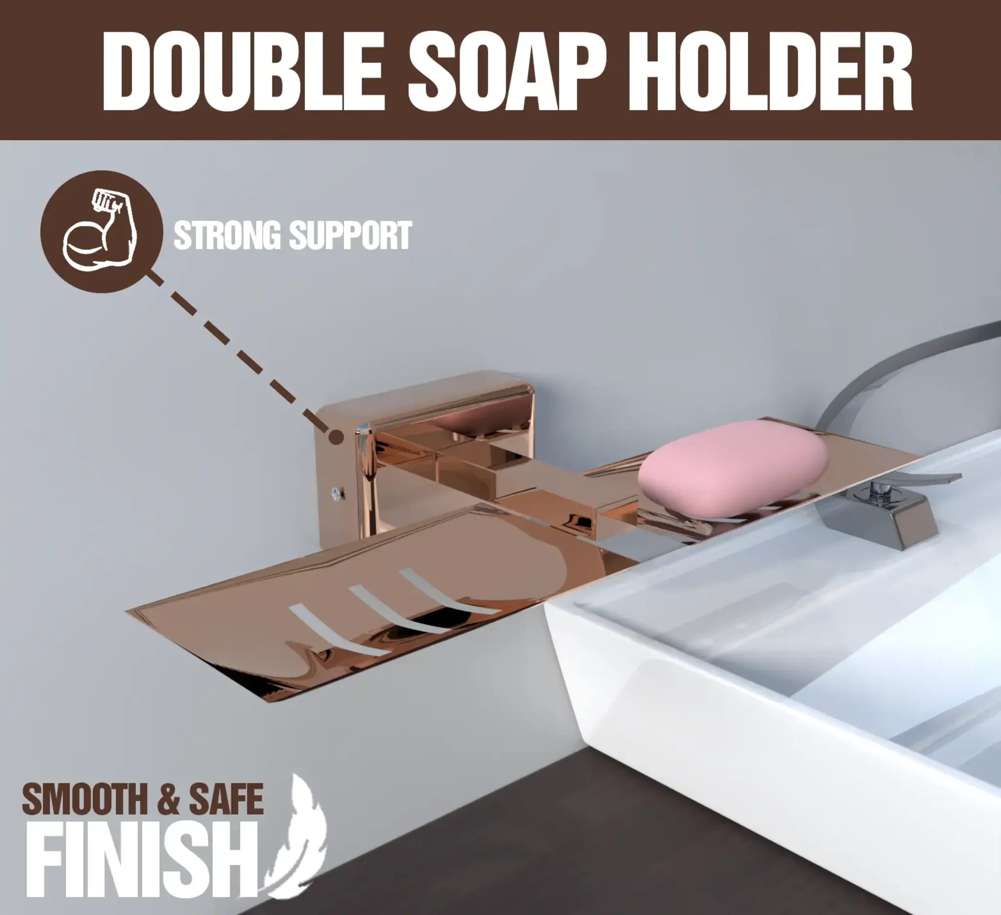 Gloxy Square Shape Stainless Steel 304 Grade Copper Finish Double Soap Holder