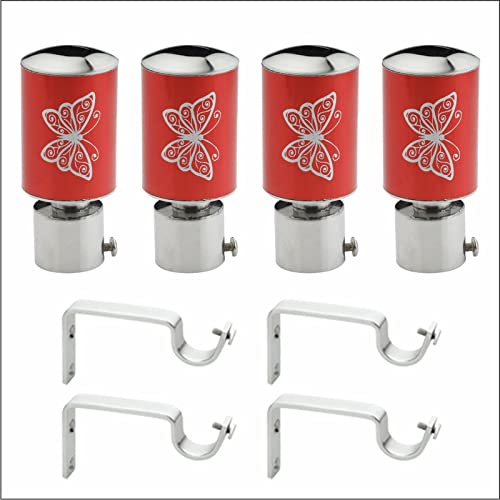 Butterfly Print Aluminium Curtain Bracket with Support(Red)