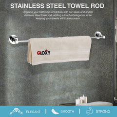 Round Shape Stainless Steel SS304 Towel Rod Holder (60 X 8 X 7 Centimeters, Silver)-by GLOXY®