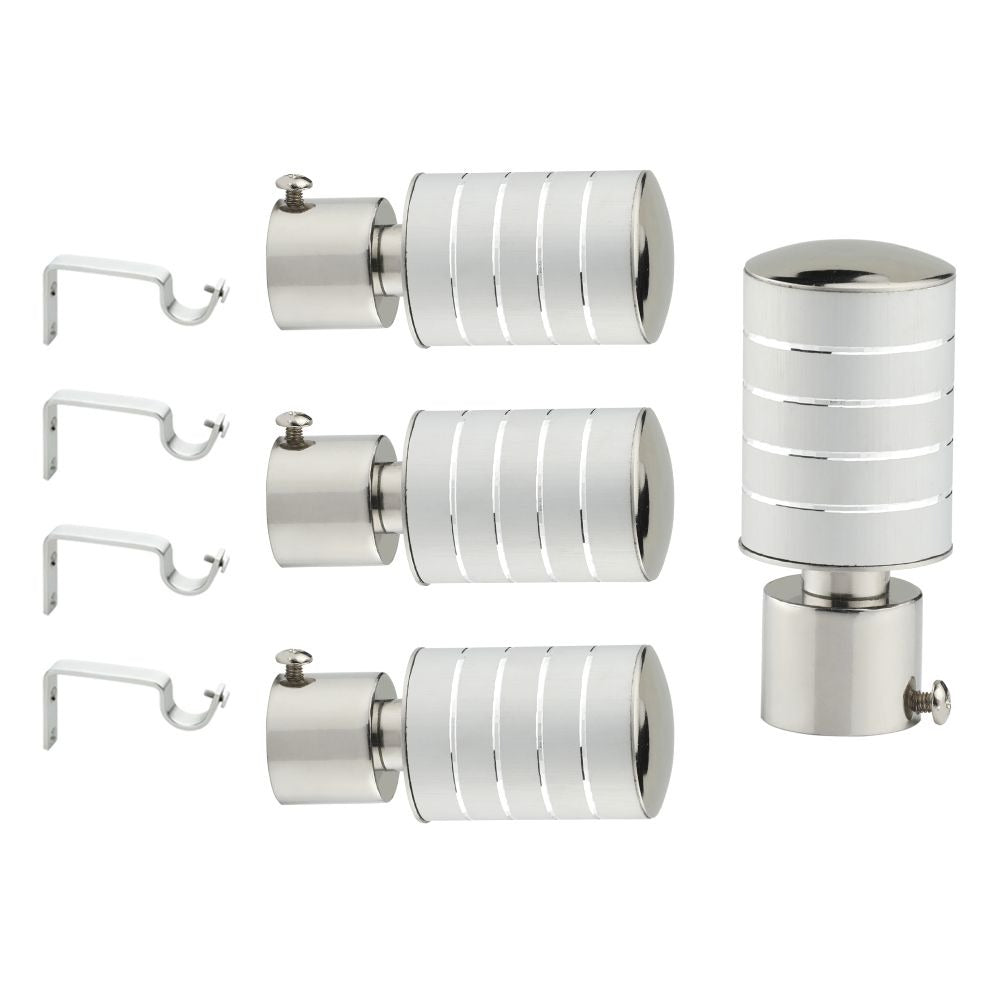 Gloxy Stainless Steel Curtain Rod Finials with Support– Silver 2 Pair