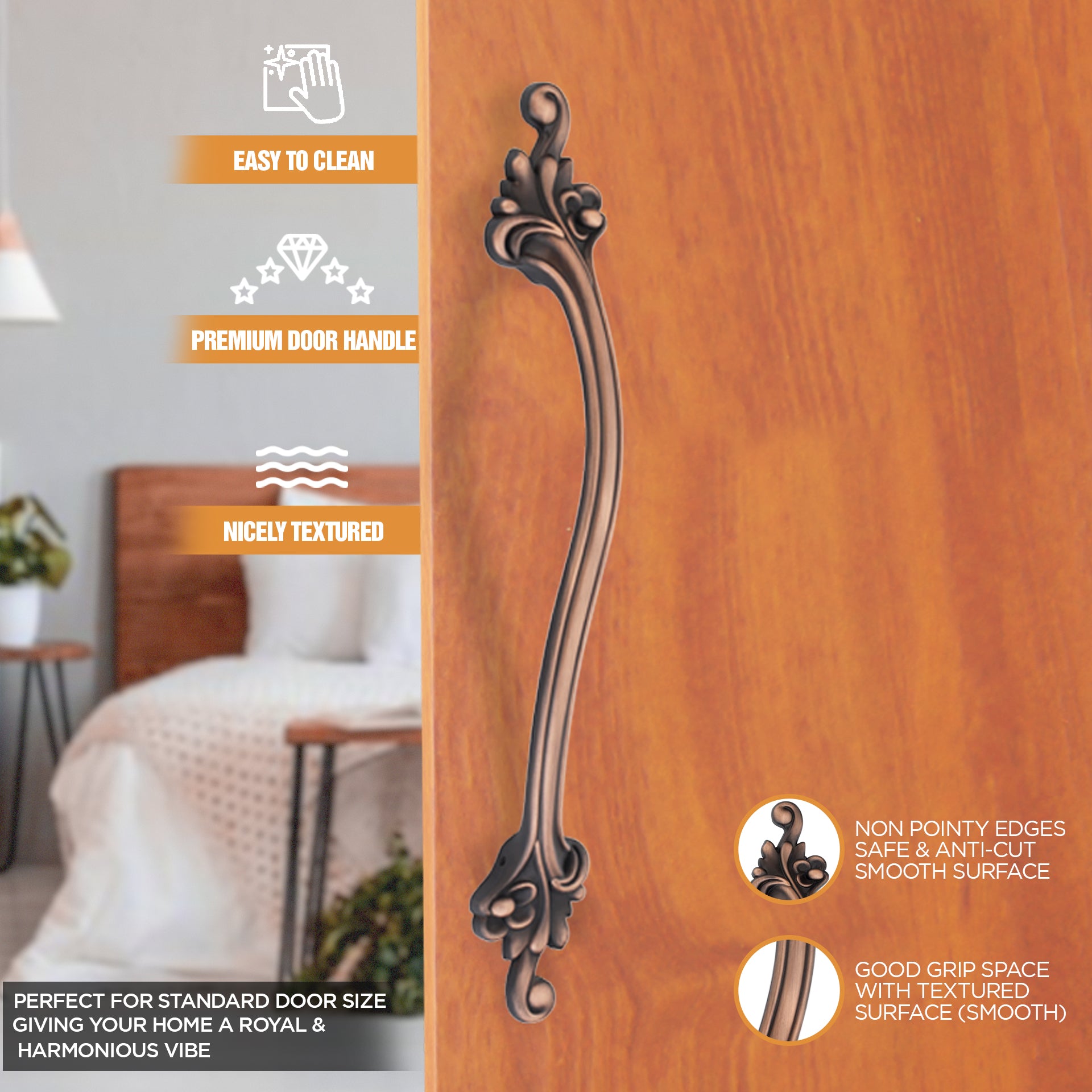 GLOXY Aluminium Flower Design Door Handles for Main Door Handle Decorative Push & Pull Handle Vintage Copper Antique Classy Look for Glass and Wooden Door-Antique Finish