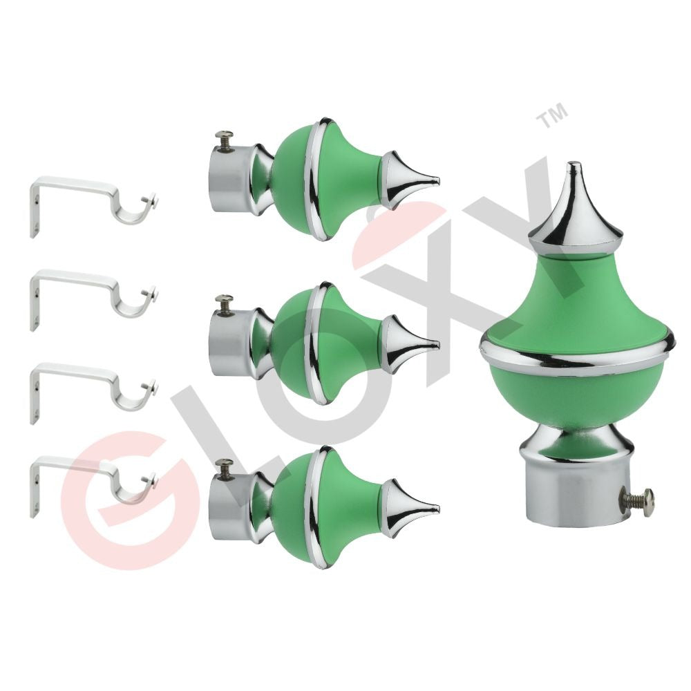 Gloxy Trophy Shape Stainless Steel & ABS Curtain Rod Finials with Support– Green 2 Pair