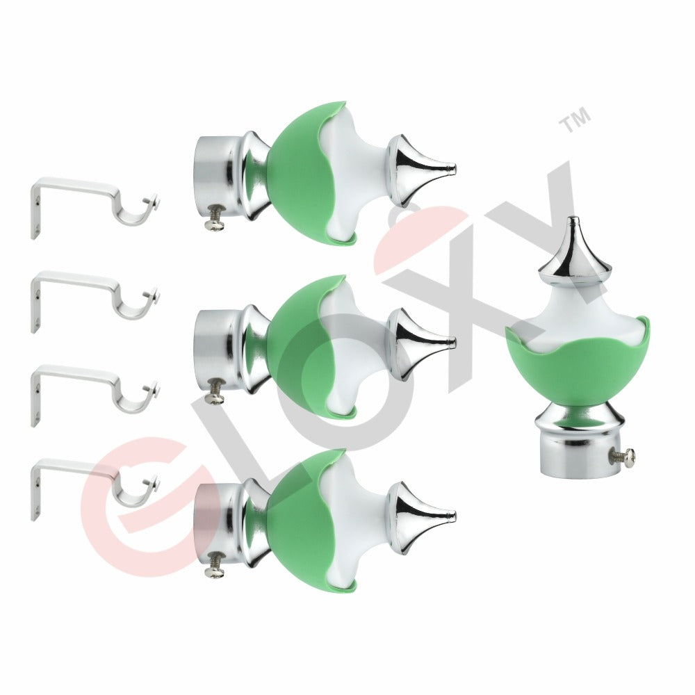 Gloxy Double Colour Stainless Steel & ABS Curtain Rod Finials with Support– Green 2 Pair