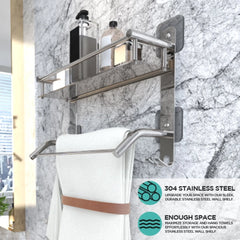 Rectangular Shape Stainless Steel  Multipurpose 2 Layer Shelf Adhesive Bathroom Shelf (Silver)-by GLOXY®