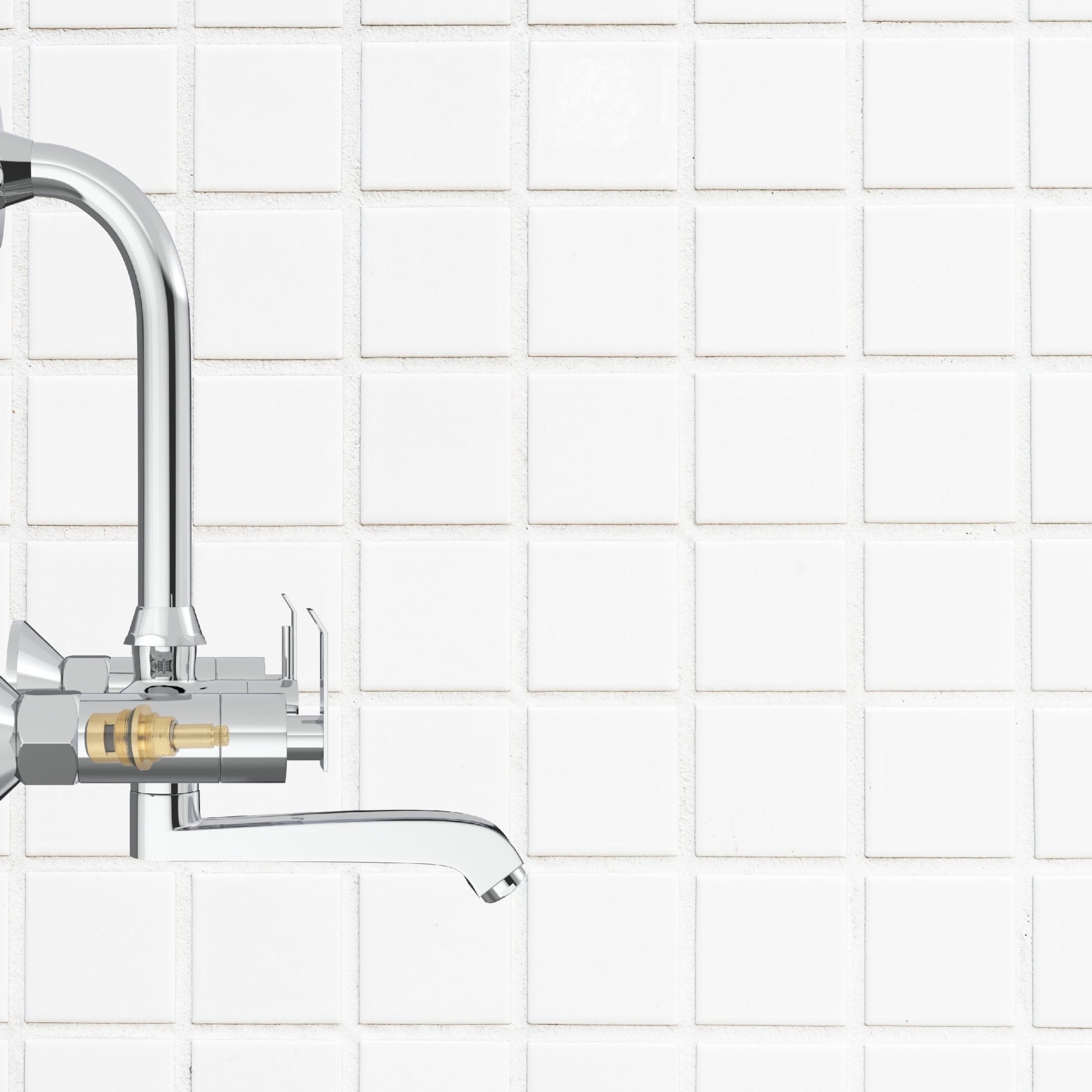 Double Handle Chrome Finish Wall Mixer tap with for Bathroom