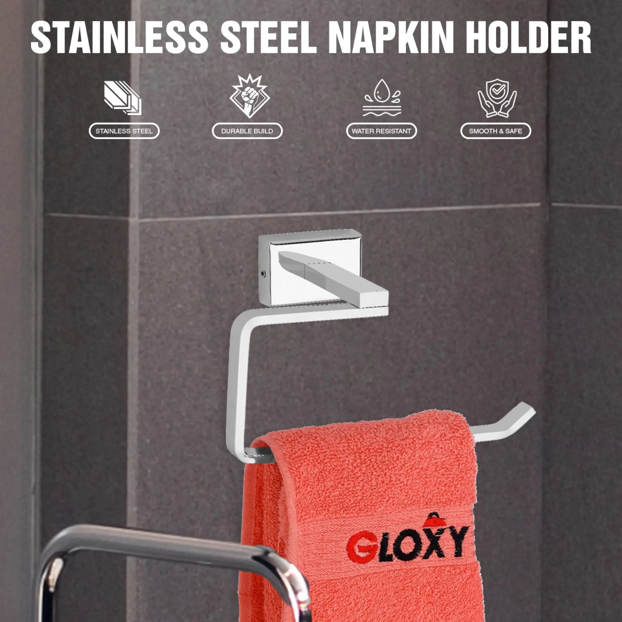 ICON Shape Stainless Steel SS304 Napkin Holder (19 X 7 X 11.5 Centimeters, Silver)-by GLOXY®