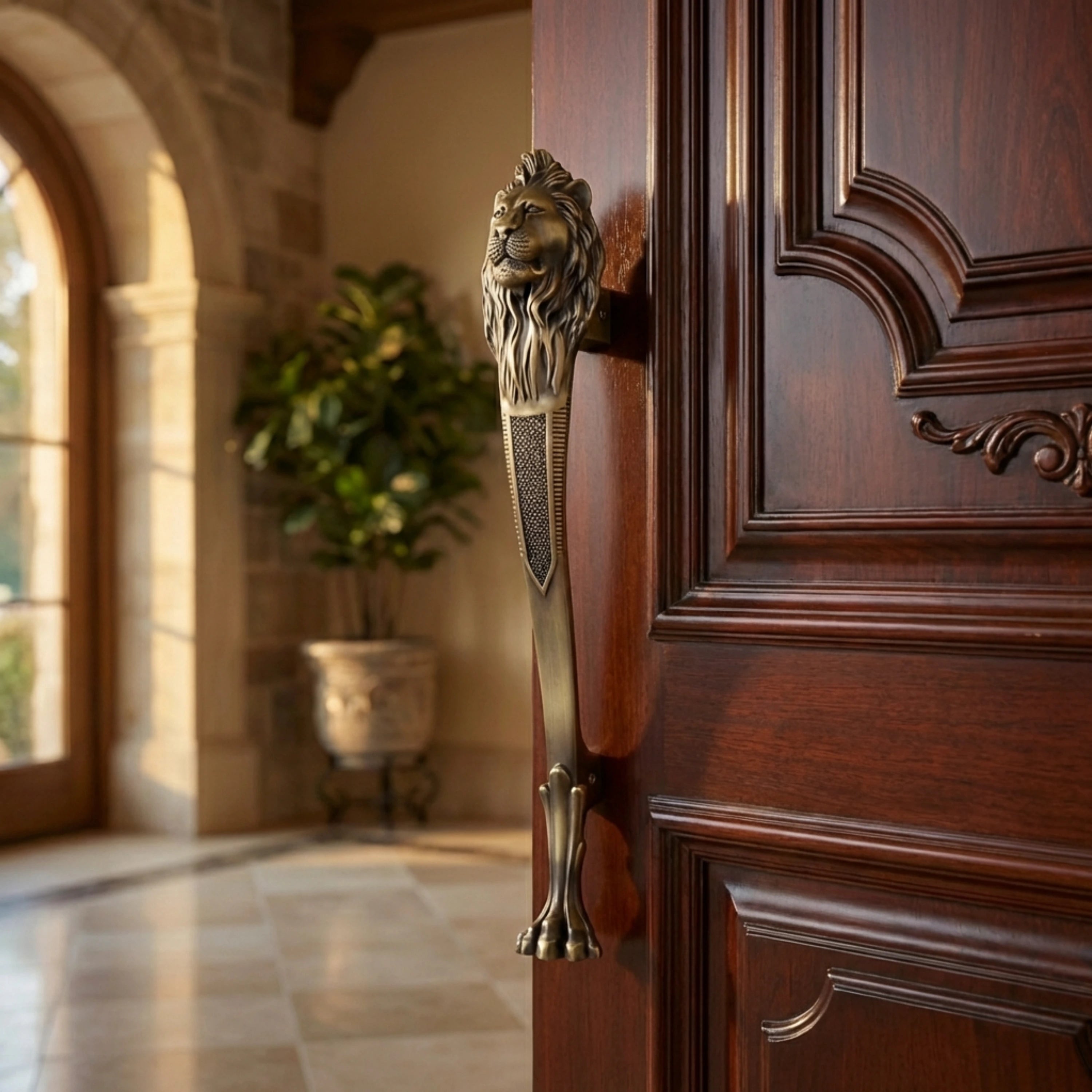 Gloxy Lion Shape Aluminium Antique Door Hardware 15 Inch -Antique Black