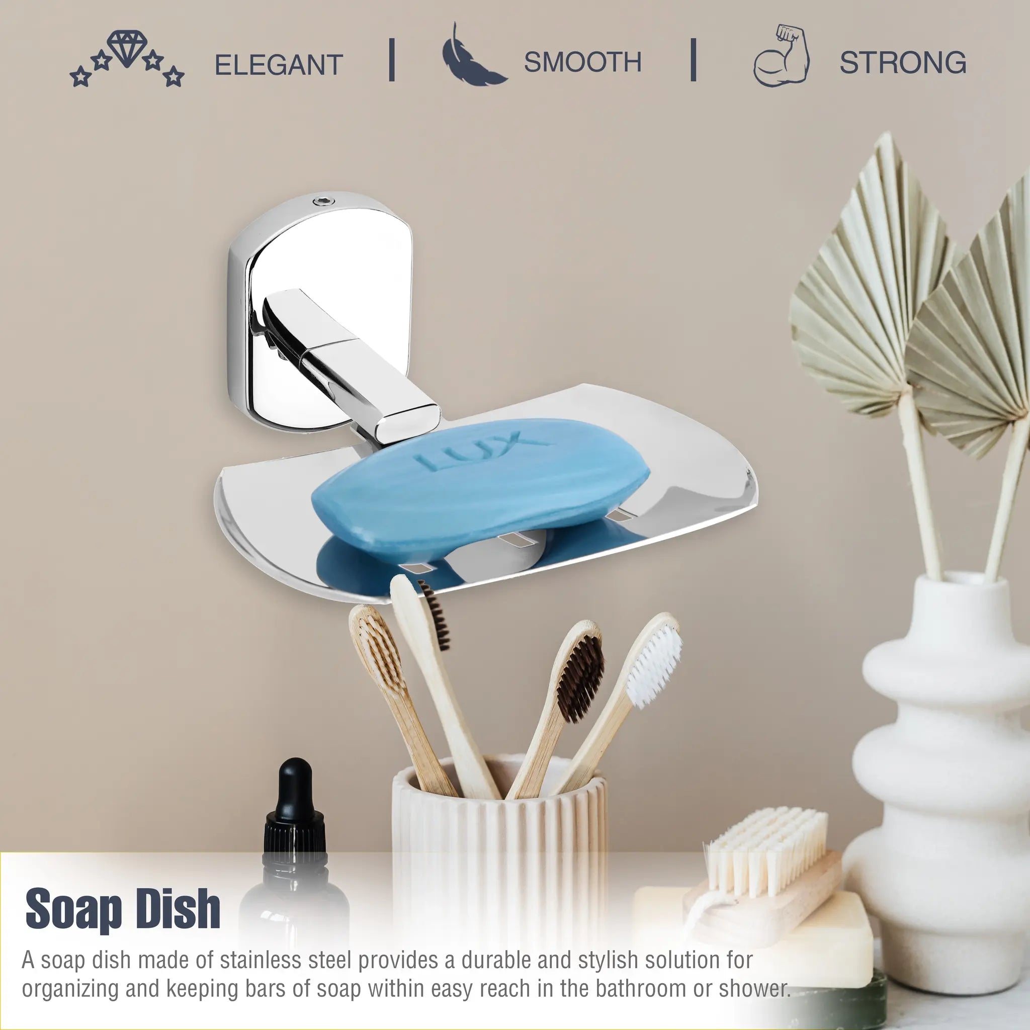 Rectangular Shape Stainless Steel SS202 Single Soap Holder (Silver)-by GLOXY®