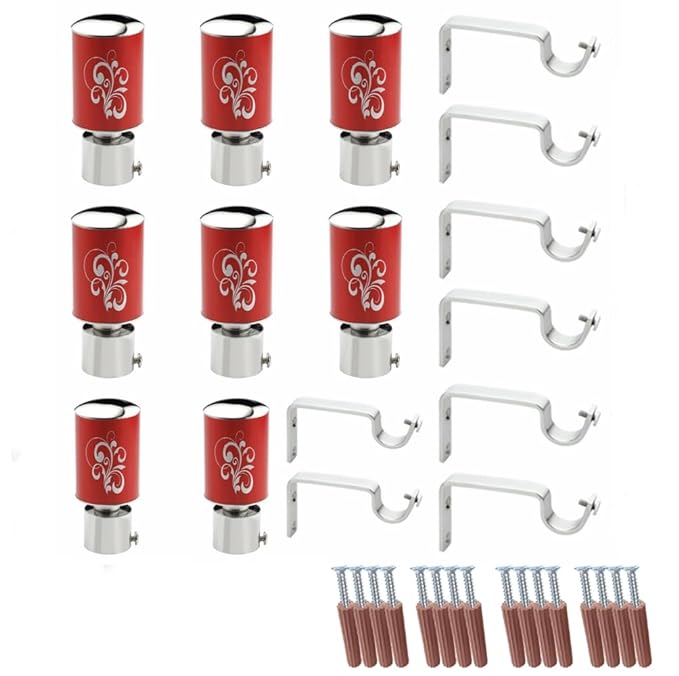 Red Floral Print Aluminium Curtain Bracket with Support