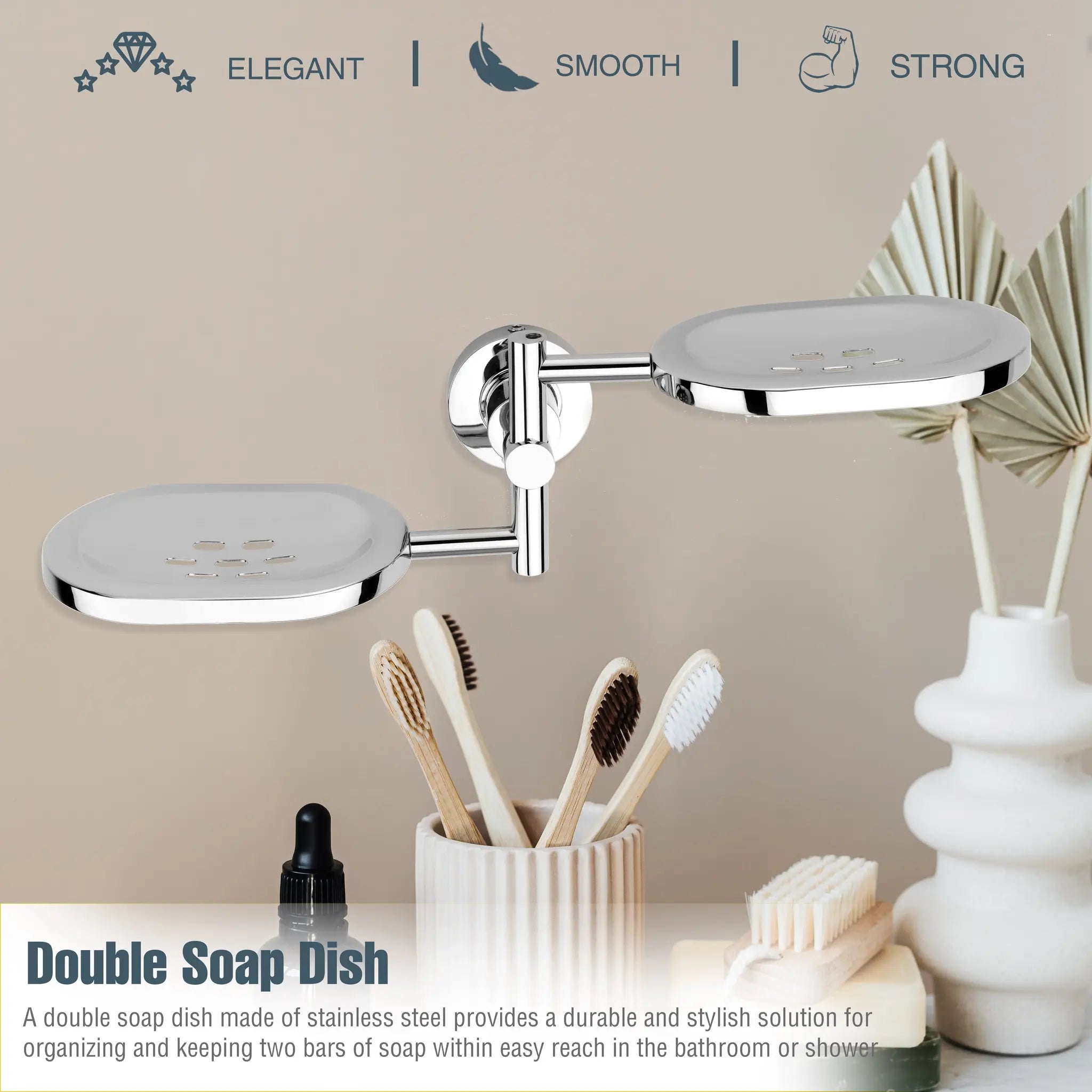 Gloxy Care Shape Stainless Steel 304 Grade Chrome Finish Double Soap Holder