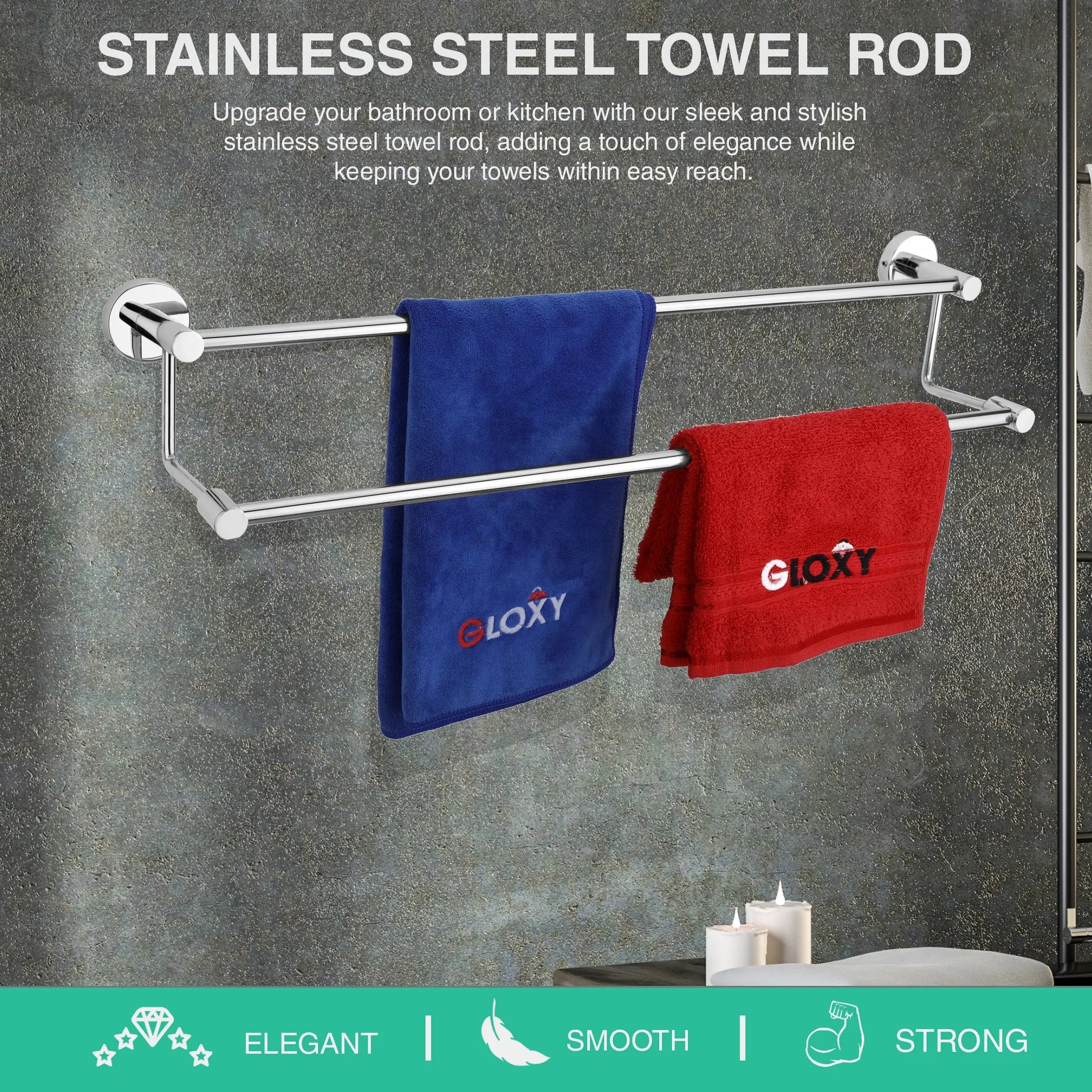 Stainless Steel 2 Layer Towel Rod (24 Inch, Silver)-by GLOXY®