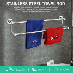 Stainless Steel 2 Layer Towel Rod (24 Inch, Silver)-by GLOXY®