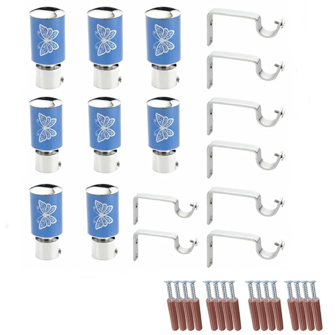 Butterfly Print Aluminium Curtain Bracket with Support (Blue)