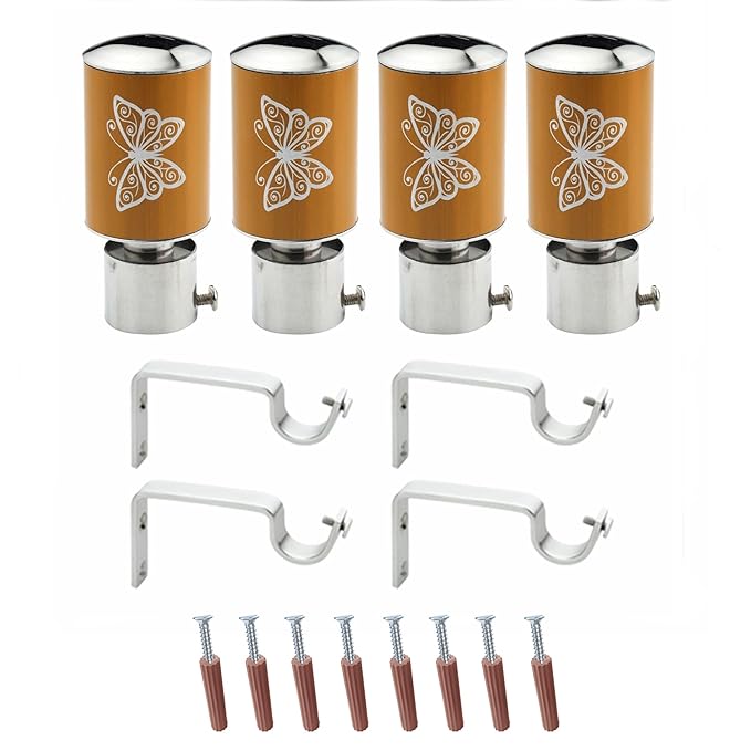 Butterfly Print Aluminium Curtain Bracket with Support - Mustard