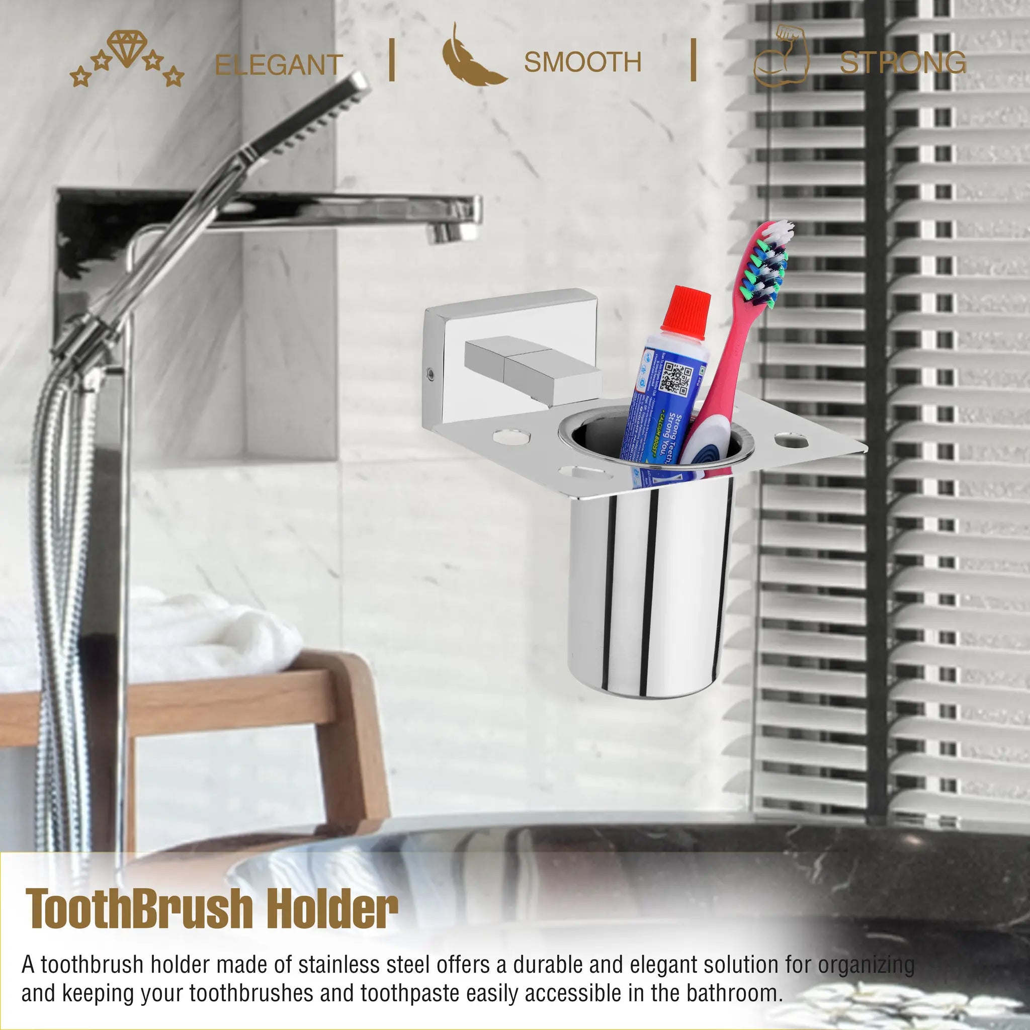 Gloxy Squar Shape Stainless Steel Chrome Finish Tumbler Holder