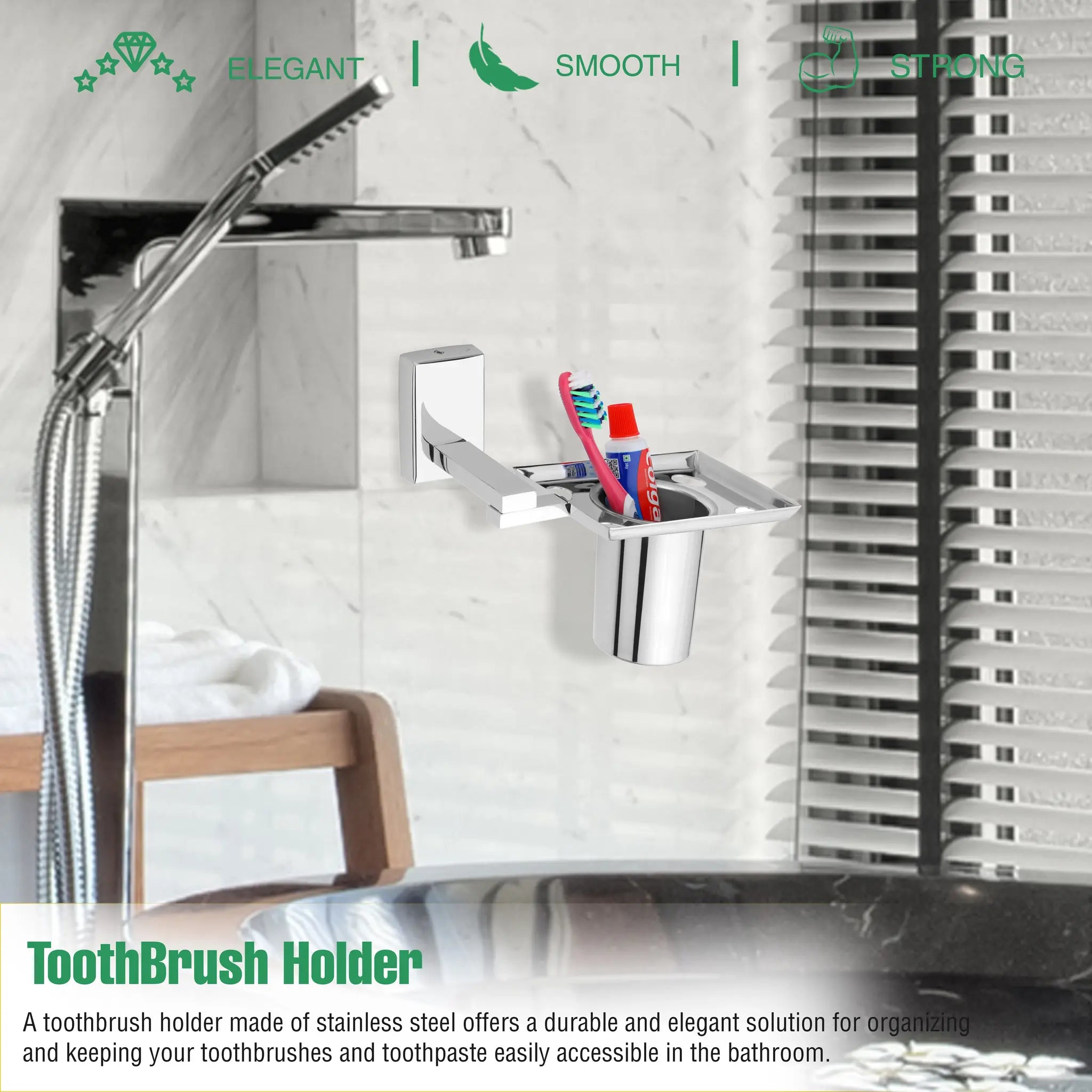 Stainless Steel SS304 Toothbrush Holder (Silver)-by GLOXY®