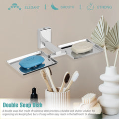Rectangular Shape Stainless Steel SS304 Double Soap Holder (Silver)-by GLOXY®