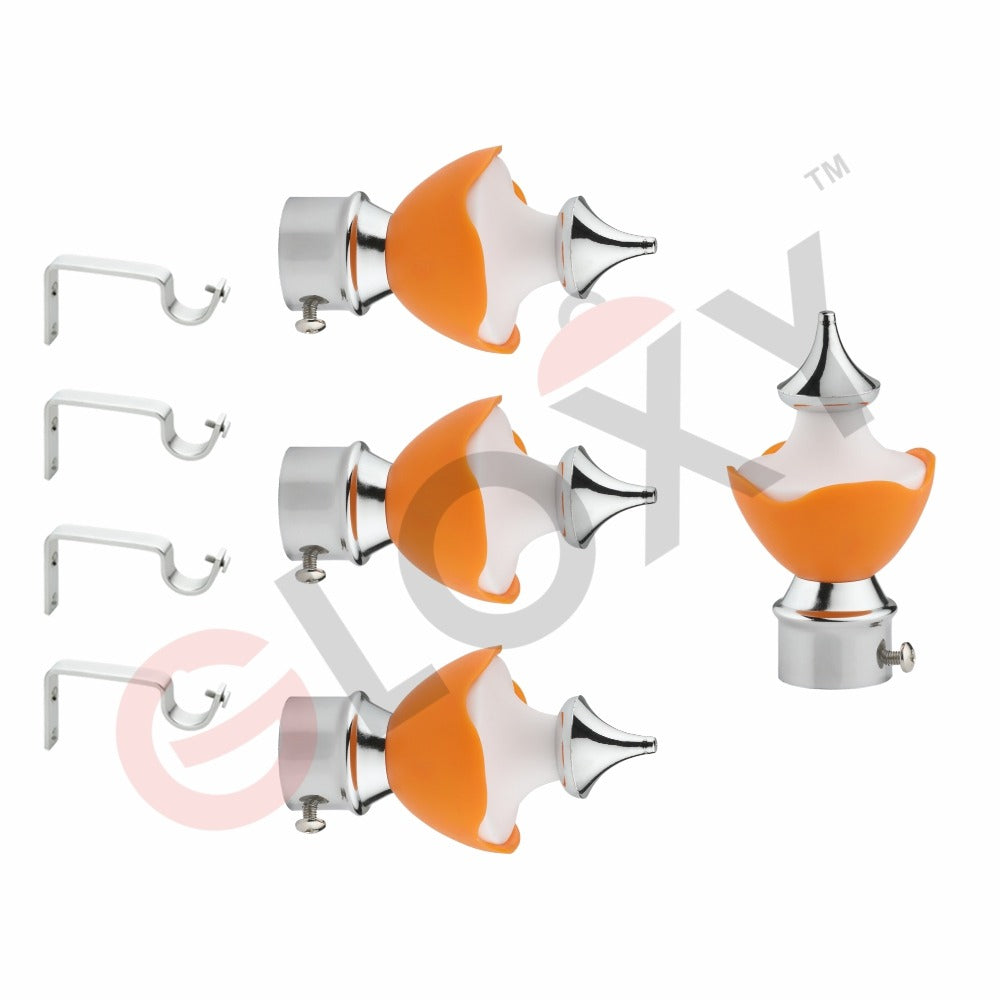 Gloxy Double Colour Stainless Steel & ABS Curtain Rod Finials with Support– Orange 2 Pair
