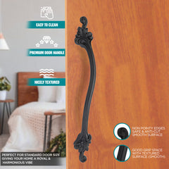 GLOXY Aluminium 14 Inch Flower Design Door Handles for Main Door Handle Decorative Push & Pull Handle for Glass & Wooden Door for All The Doors of Houses, Offices, Hotels-Black Finish