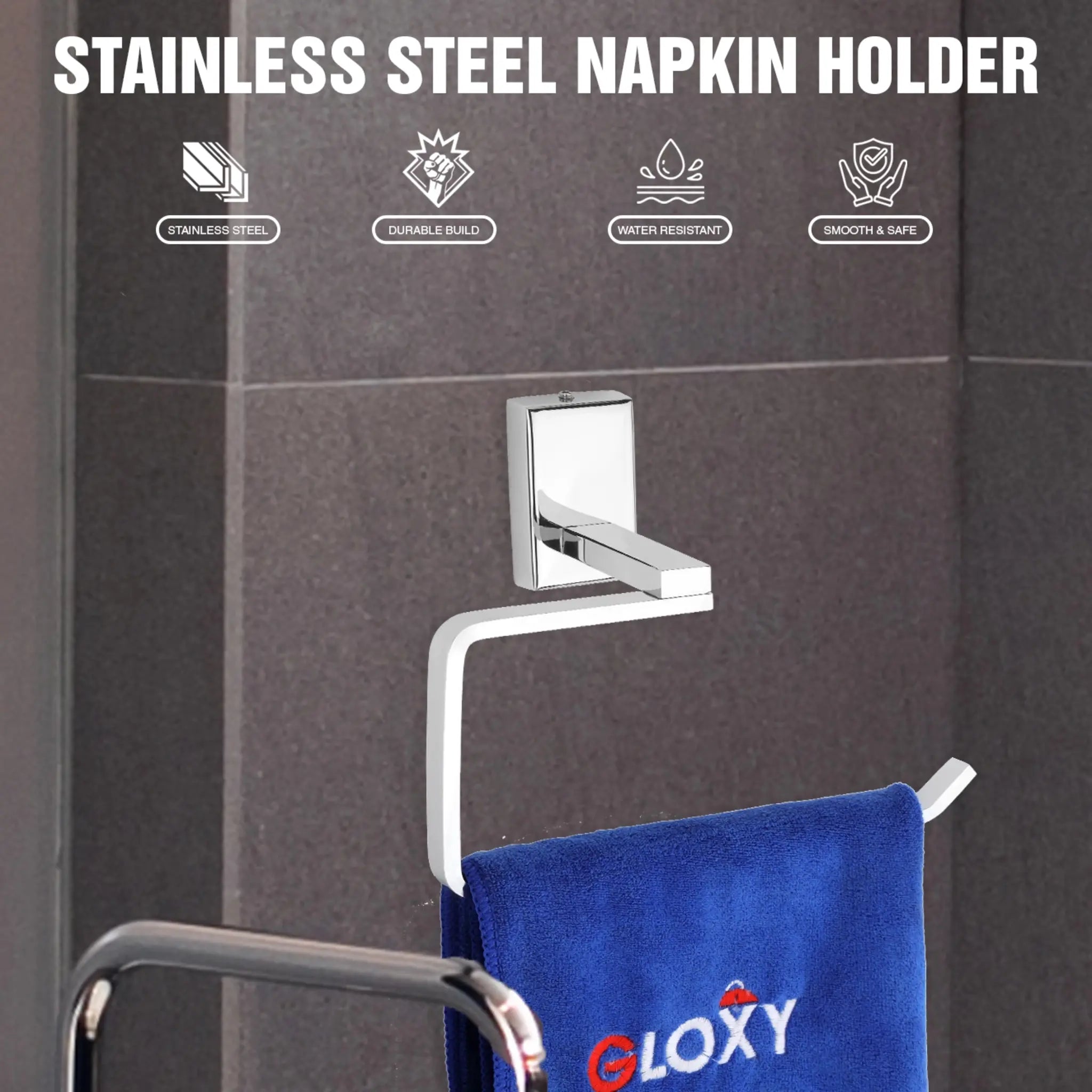 Square Shape Stainless Steel SS304 Napkin Holder (19 X 7 X 11.5 Centimeters, Silver)-by GLOXY®