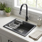 Gloxy Stainless Steel Handmade Single Bowl Quartz Sink For Kitchen 16x18 Inch-Black