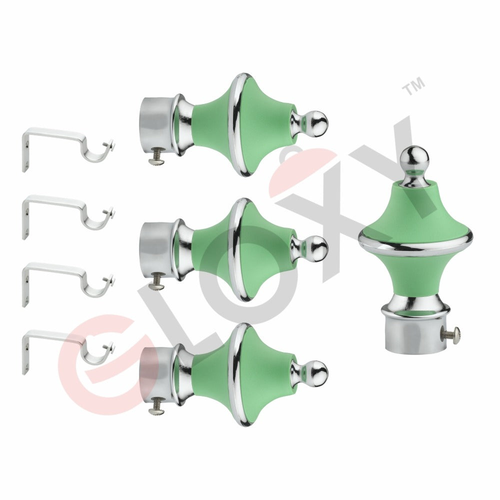 Gloxy Minar Shape Stainless Steel & ABS Curtain Rod Finials with Support– Green 2 Pair